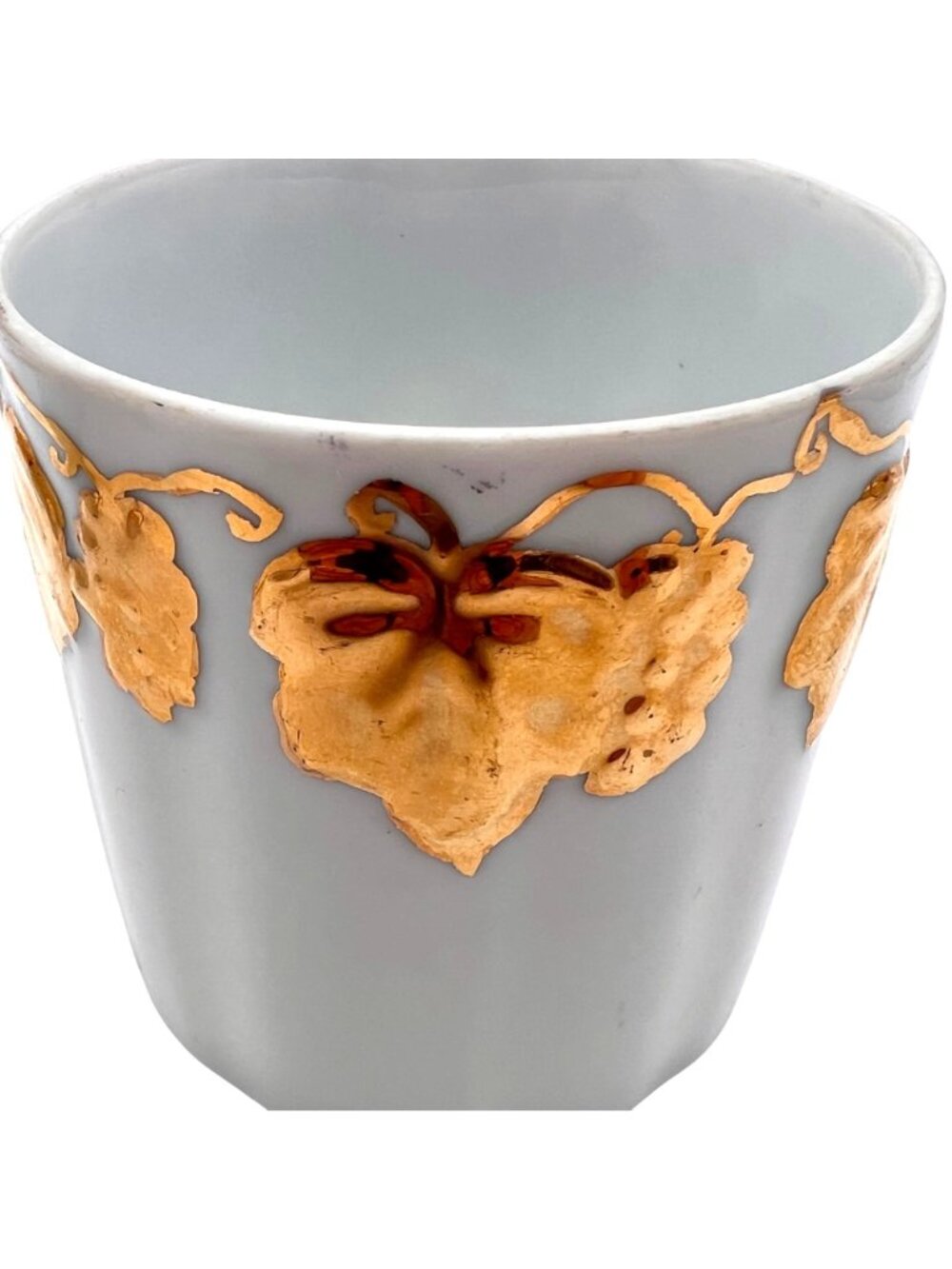 Vintage Porcelain Cup Set Of 3 Gold Handle & Grape Leaf Pattern Signed WM Sharp - Picture 10 of 16